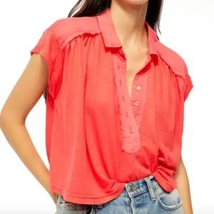 Free People Women’s oversized Henley Boxy Shirt in Coral